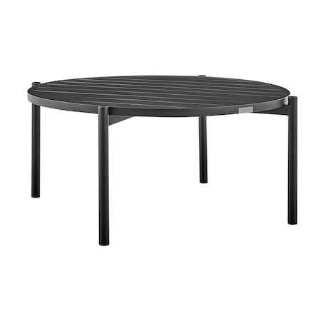 Armen Living Tiffany Outdoor Patio Round Coffee Table in Black Aluminum 840254332577